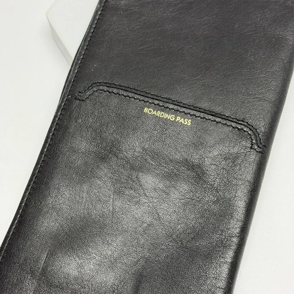 Winn International Lamb Leather Passport Travel Wallet Boarding Pass Black